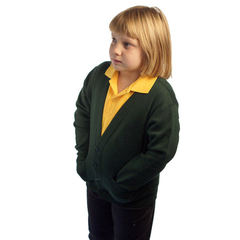 Cardigan in Bottle Green with School Badge